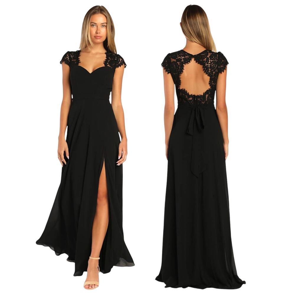 Lulus Momentous Moments Black Lace Backless Maxi Dress size Small NWT